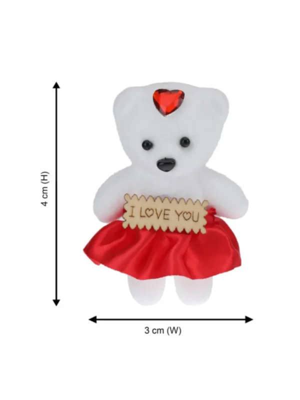 Adorable white teddy bear with red dress holding "I LOVE YOU" sign - 3cm width, ideal Valentine gift for girlfriend and wife