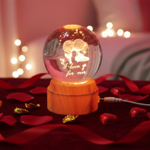 3D Crystal Ball Night Light - Romantic I Love You Keepsake