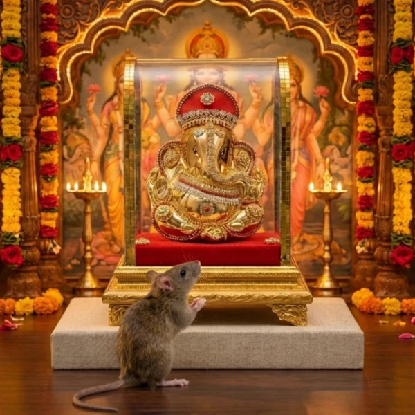 Golden Lord Ganesha Idol in Glass Case