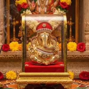 Premium Gold-Plated Ganesha Murti with Protective Acrylic Display Case